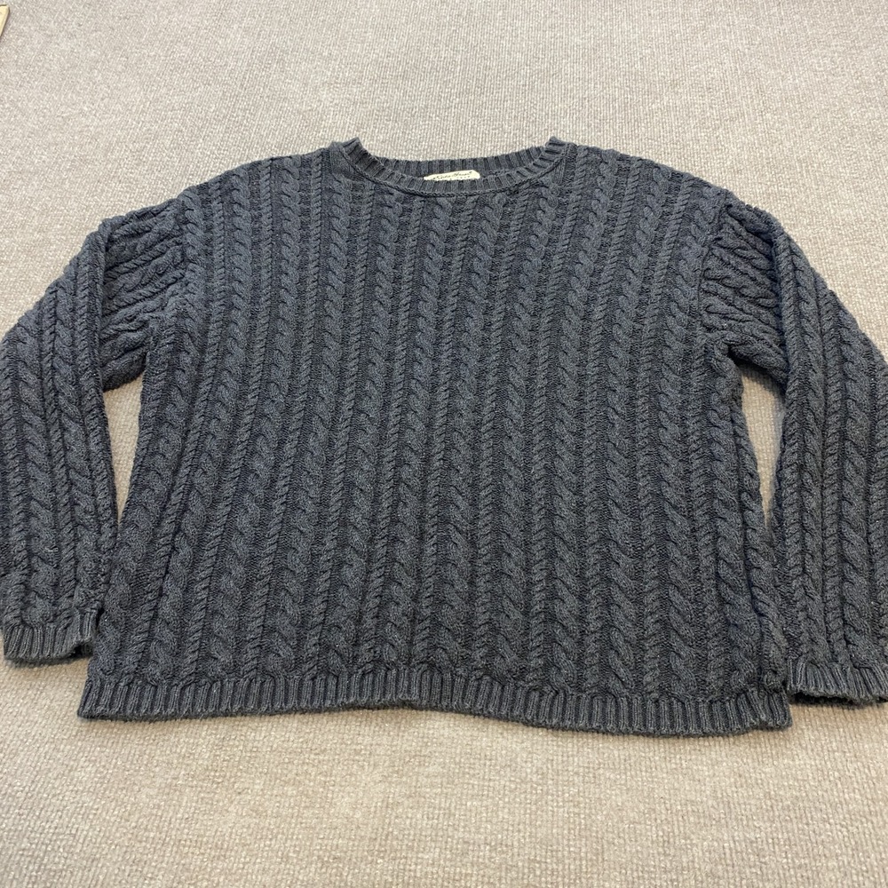 Vintage Eddie Bauer Sweater Womens Medium Gray Cable Knit Crew Neck Made in USA
